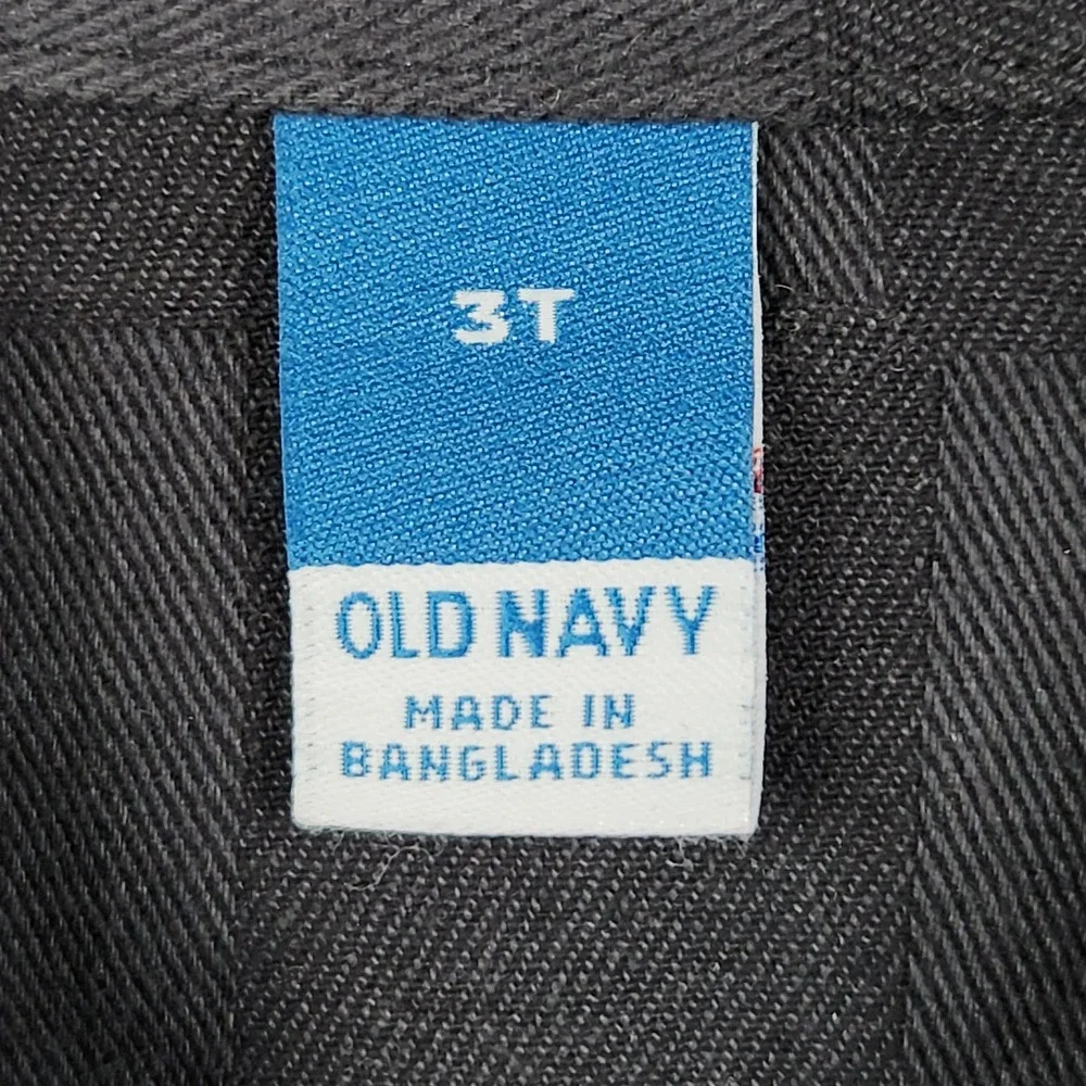 Old Navy‎ Twill Pocket Shirt Boys 3T Black Checkered Long Sleeve Button Up